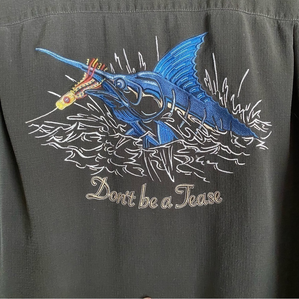 Columbia Don’t Be A Tease Silk Embroidered Sailfish Marlin Short Sleeve Size XL - Picture 8 of 11
